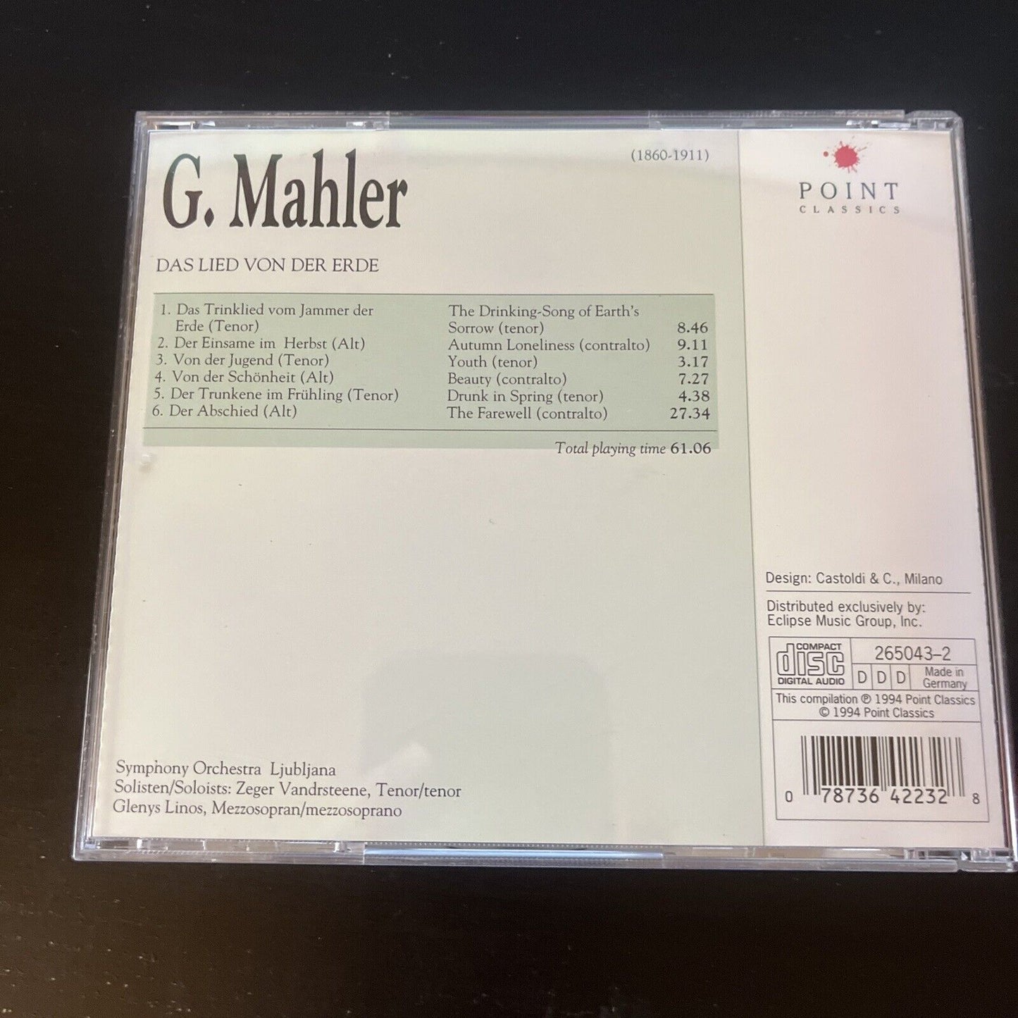 Point Classics Digital Recording - Mahler - Das Lied Von Der Erde (CD, 1994)