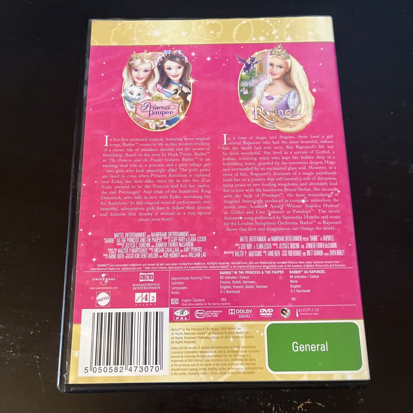 Barbie - The Princess and the Pauper & Rapunzel (DVD, 2004, 2-Disc) Region 4 &2