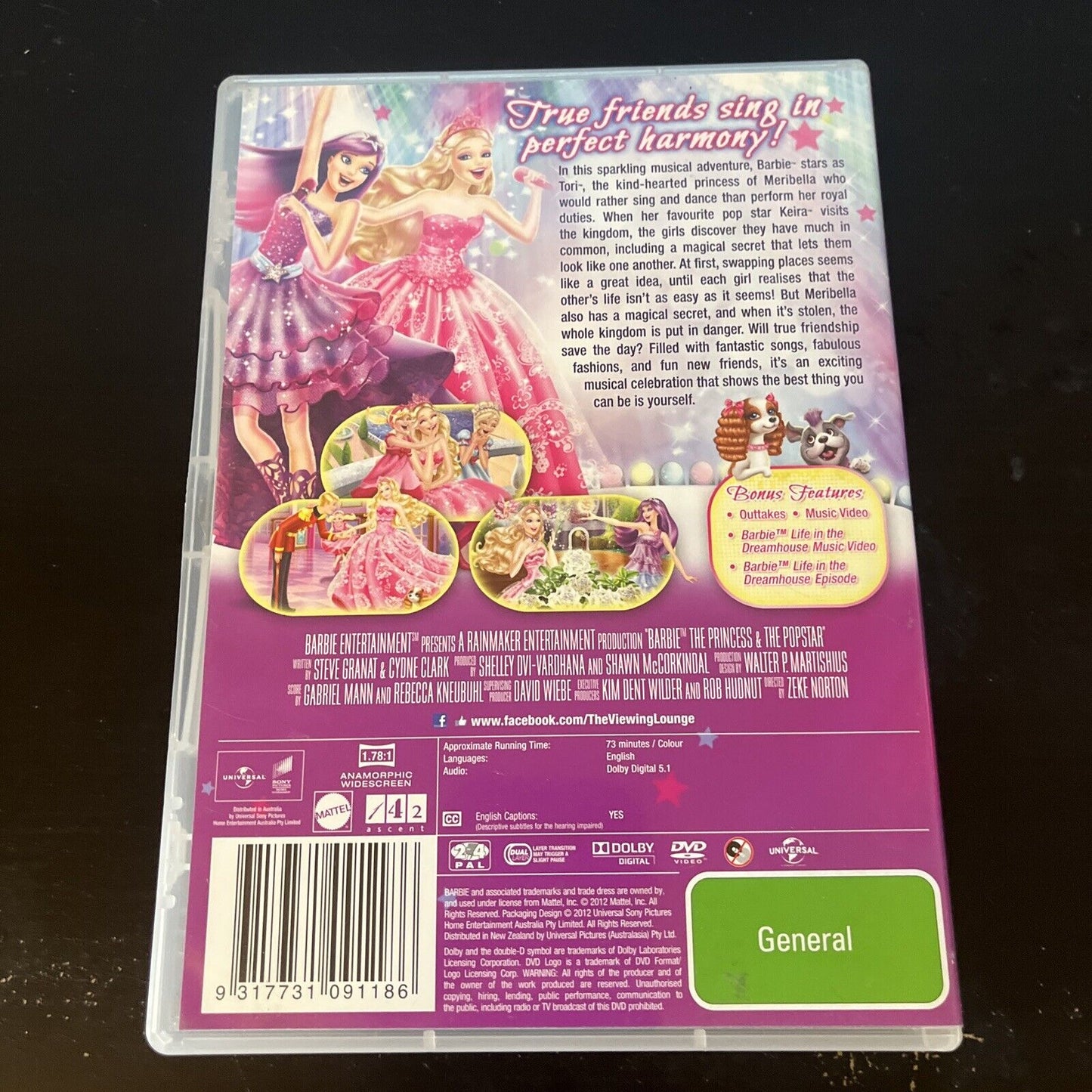 Barbie - The Princess & The Popstar (DVD, 2012) Region 4 & 2