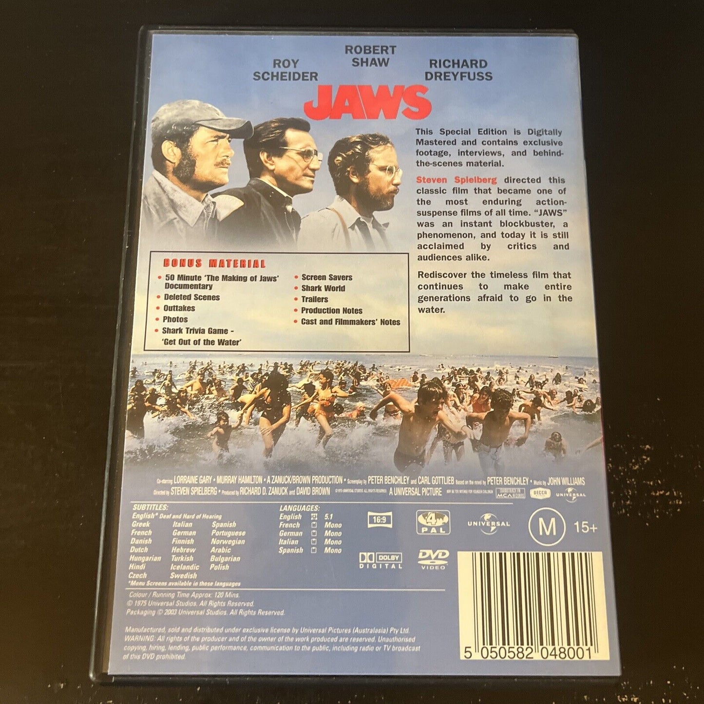 Jaws (DVD, 1975) Roy Scheider, Richard Dreyfuss, Robert Shaw, NEW Region 4