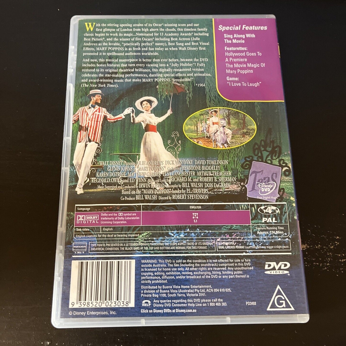 Mary Poppins (DVD, 1964) Julie Andrews, Dick Van Dyke, David Tomlinson, Region 4