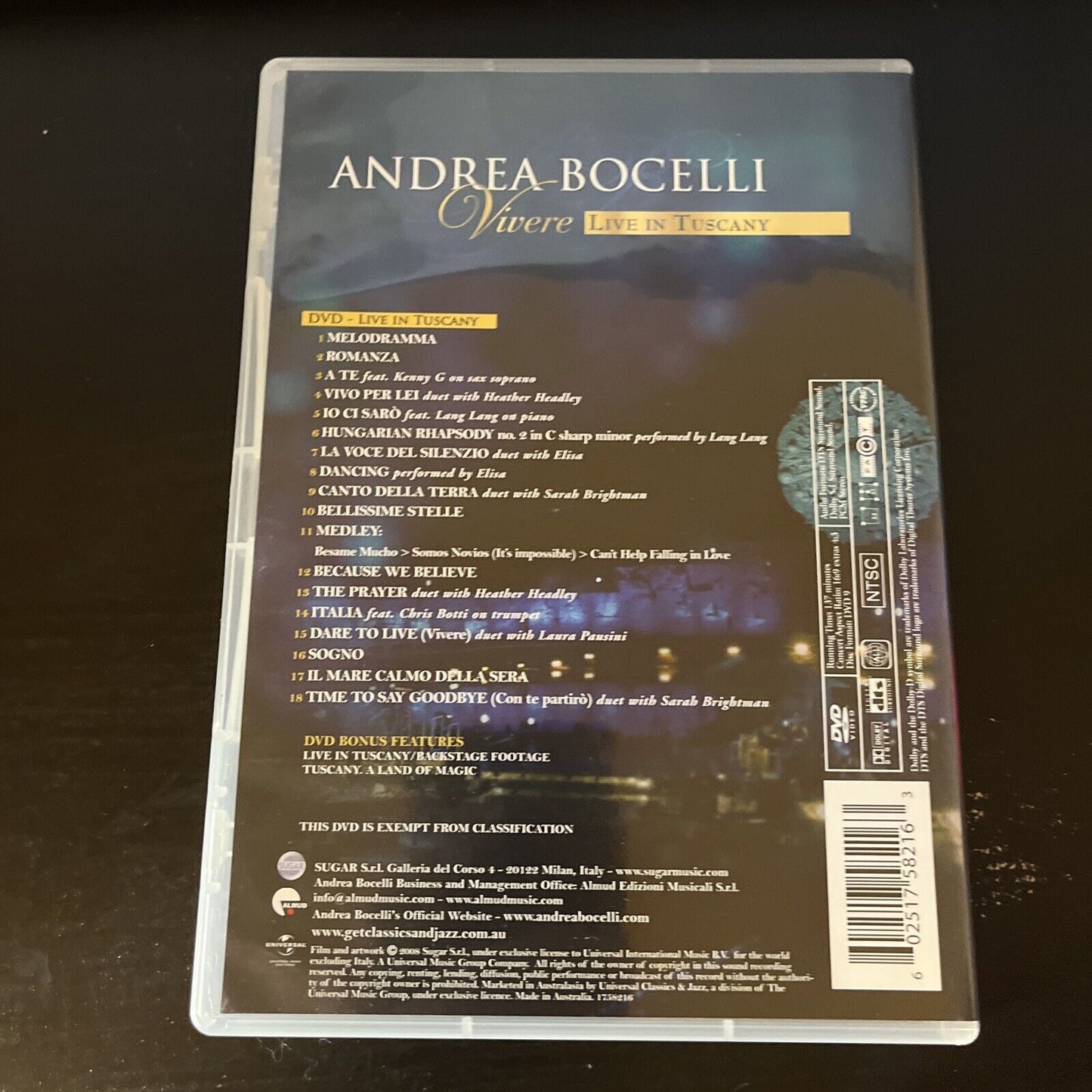 Andrea Bocelli - Vivere: Live in Tuscany (DVD, 2008) All Regions