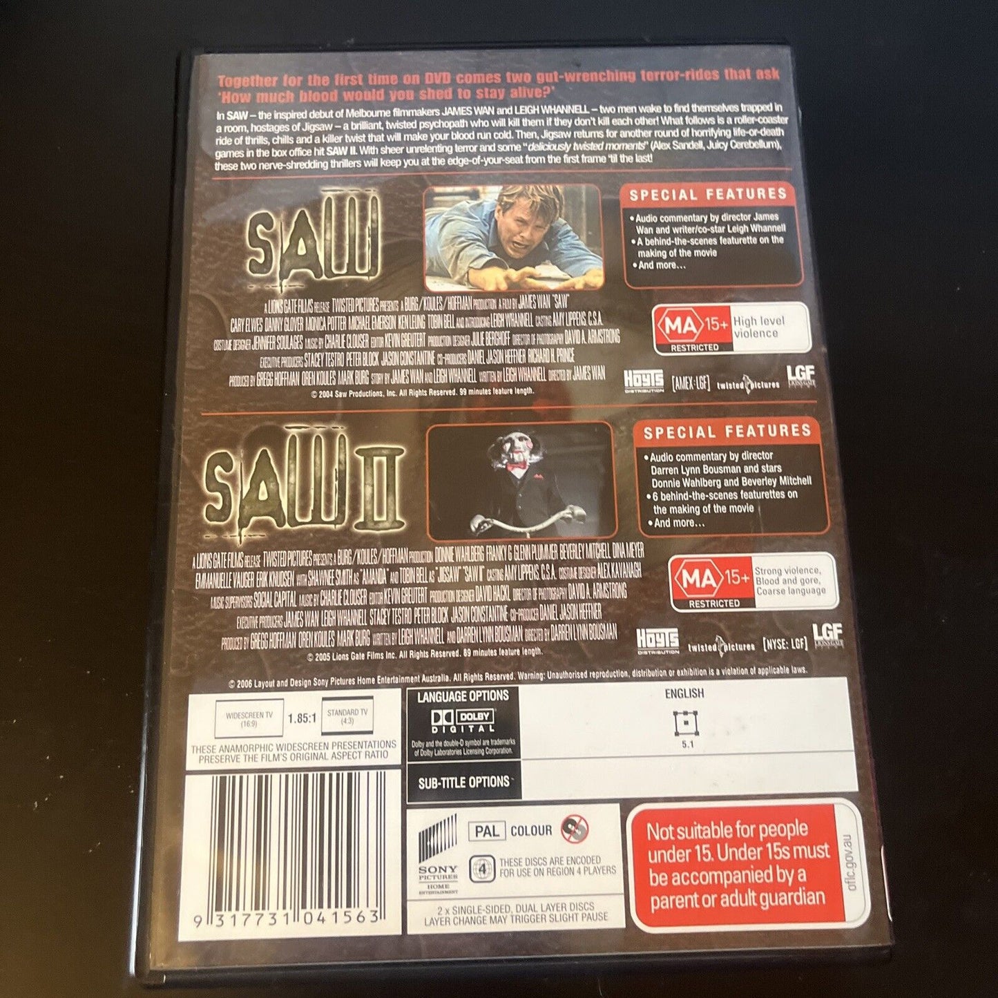 Saw / Saw II (DVD, 2004, 2-Disc) NEW Region 4