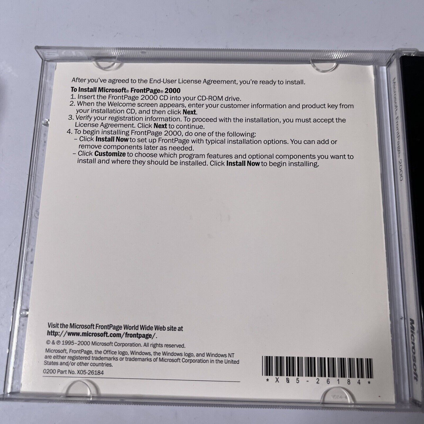 Microsoft FrontPage 2000 PC CDROM Windows 98