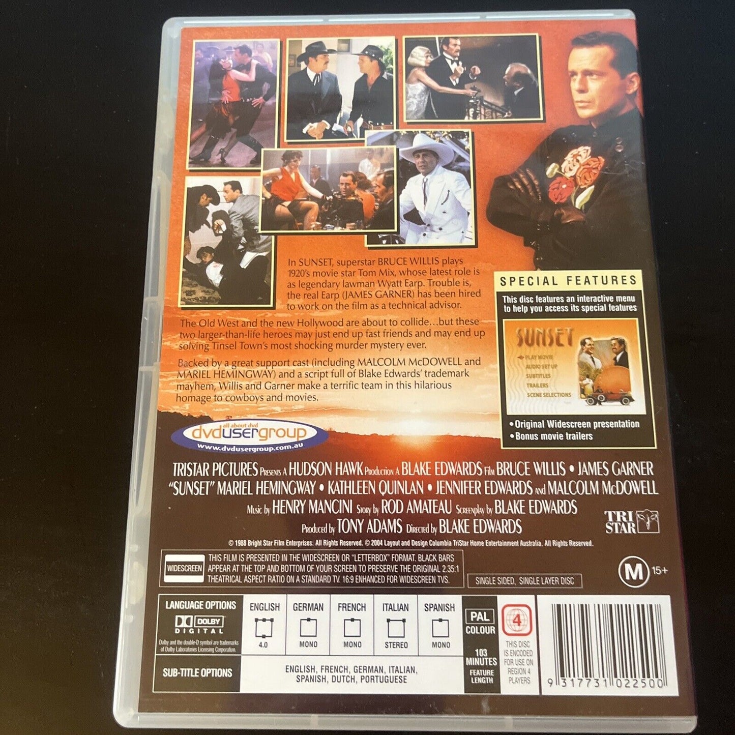 Sunset (DVD, 1988) Malcolm McDowell, Bruce Willis, James Garner NEW Region 4