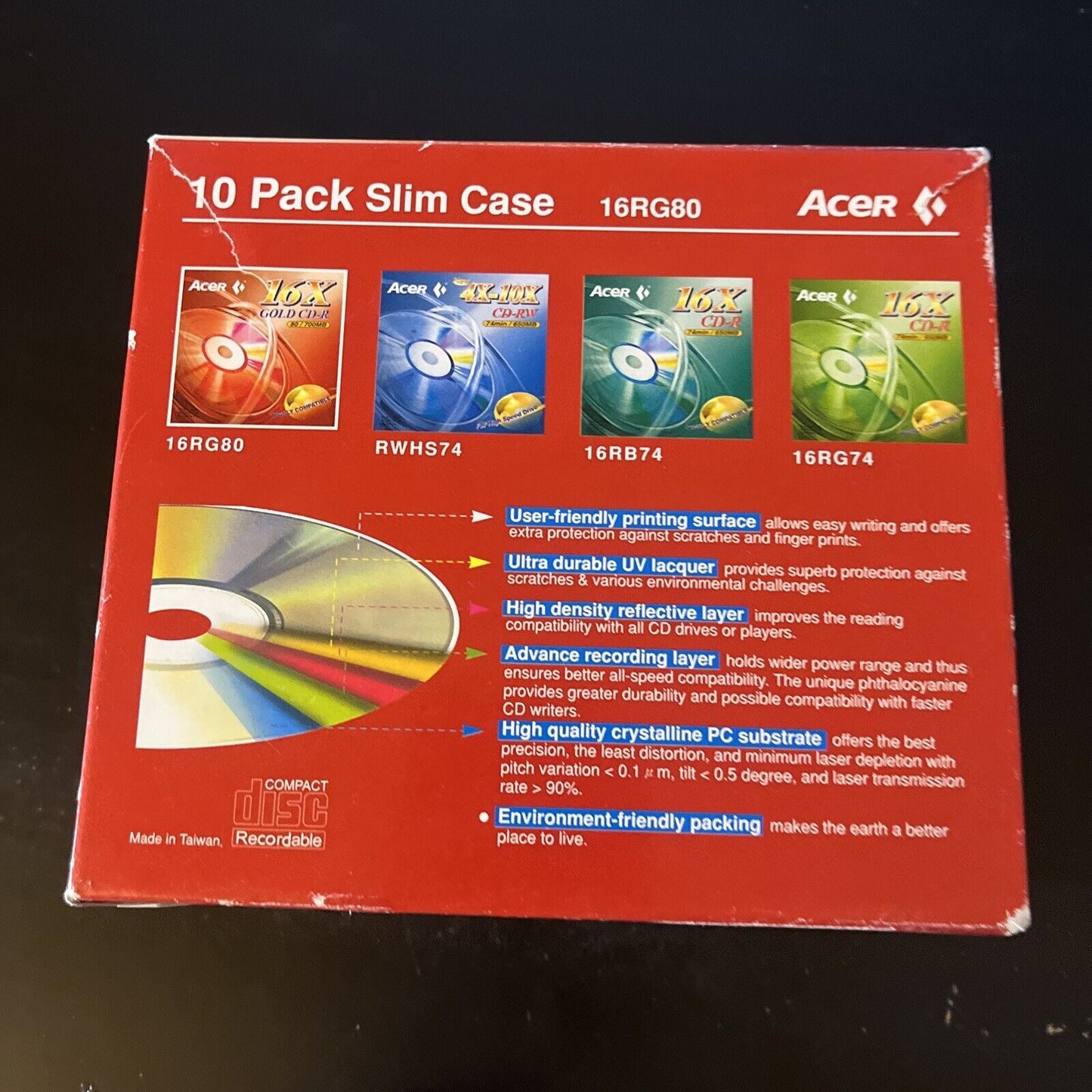 *New* Acer Blank CD-R 10-Pack With Slim Case 80 Min/700mb