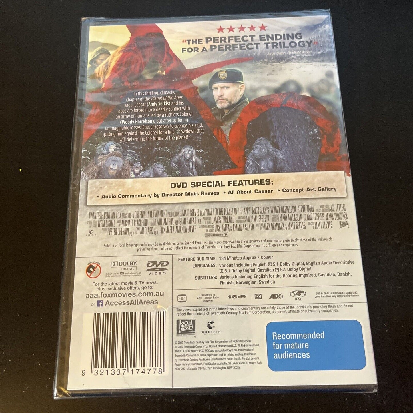 *New Sealed* War For The Planet Of The Apes (DVD, 2017) Region 4