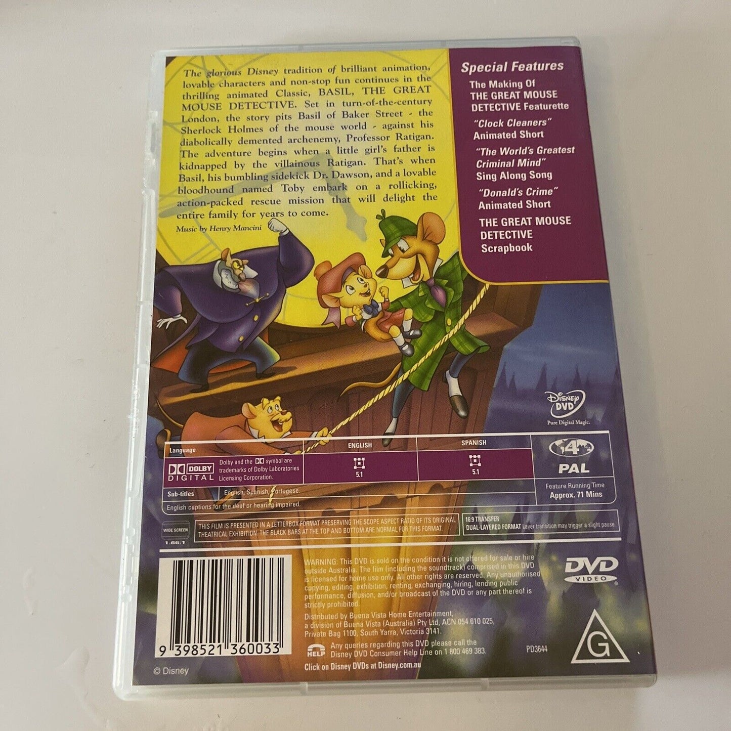 Basil - The Great Mouse Detective (DVD, 1986) Vincent Price Region 4