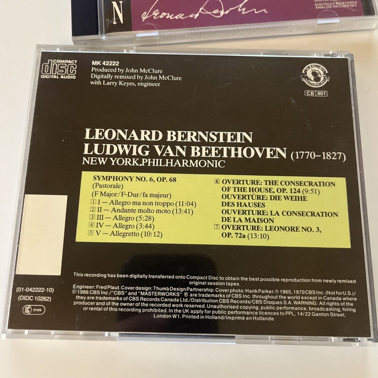 Leonard Bernstein - Ludwig Van Beethoven Symphony No 3 & 6 (CD, 1986) Mk42220
