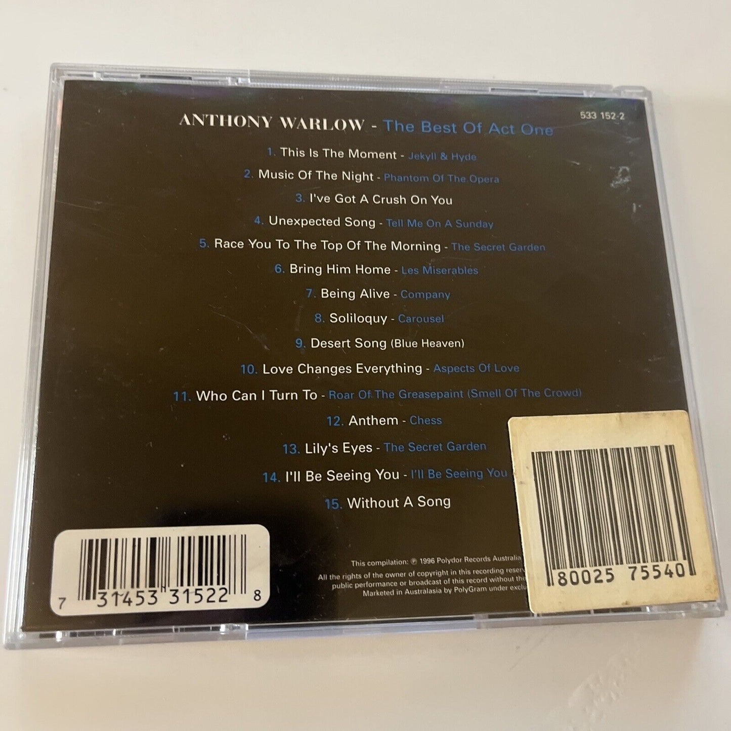 Anthony Warlow - Best of Act One (CD, 1996)