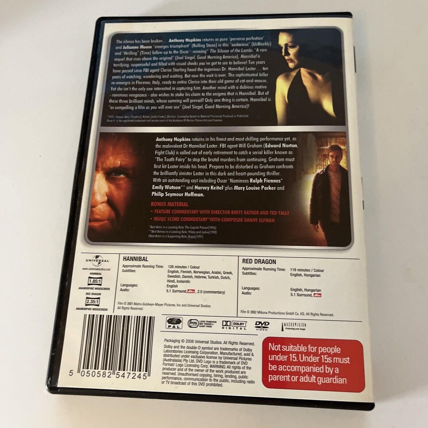 Red Dragon / Hannibal (DVD, 2002, 2-Disc) Anthony Hopkins Region 4 &2