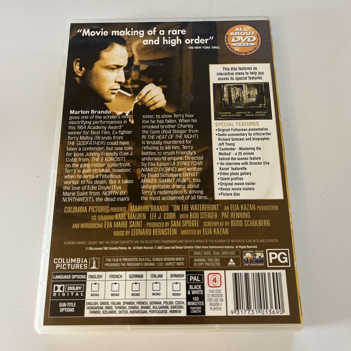 On The Waterfront (DVD, 1954) Eva Marie Saint, Marlon Brando, NEW Region 4