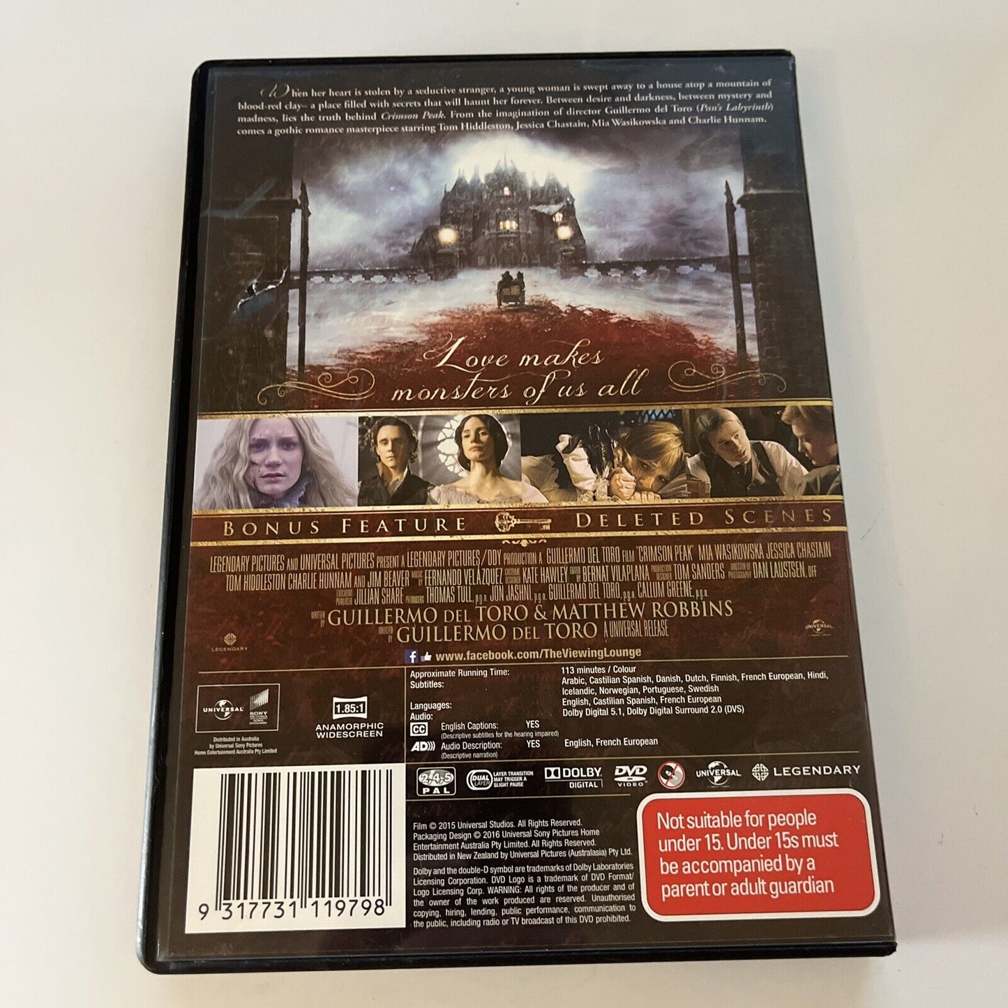 Crimson Peak (DVD, 2015) Jessica Chastain, Charlie Hunnam Region 4 &2