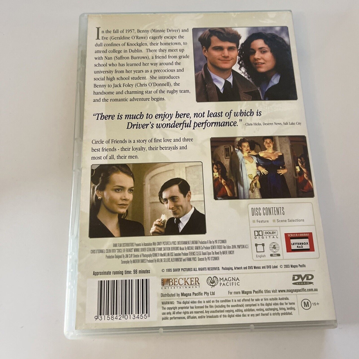 Circle Of Friends (DVD, 1995) Minnie Driver, Chris O'Donnell Region 4