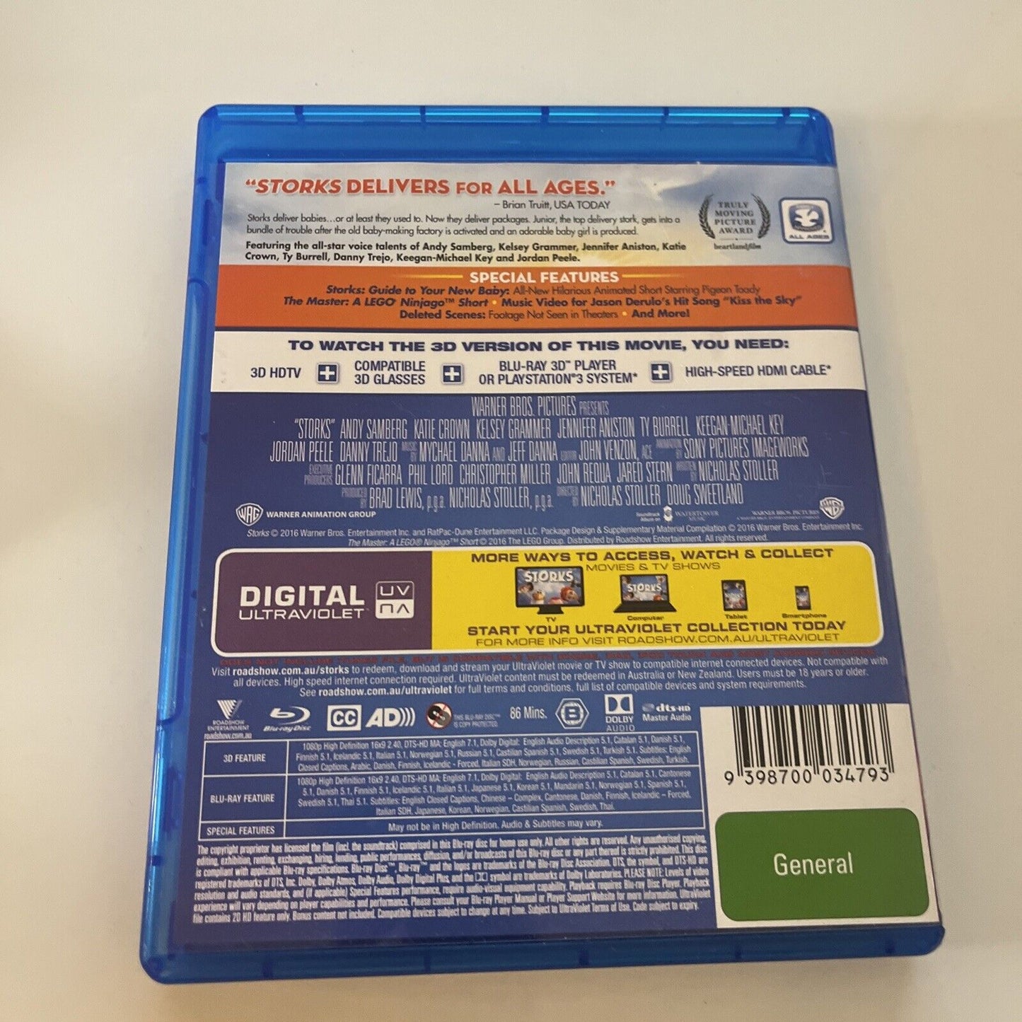 Storks 3D (Blu-ray 3D, 2016, 2-Disc) Kelsey Grammer, Ty Burrell Region B
