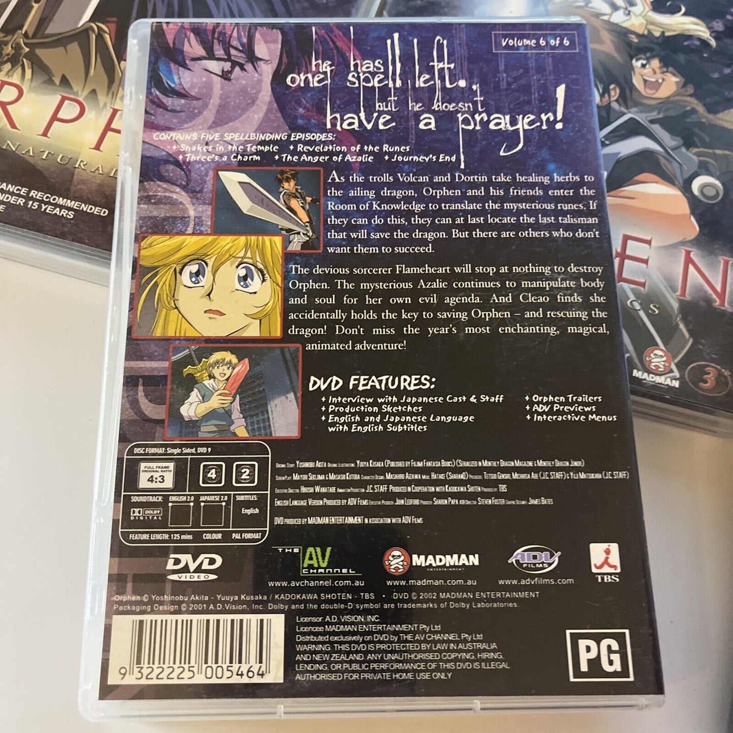 Orphen - Volume 1 2 3 4 5 6  (DVD, 2001, 6-Disc) Region 4