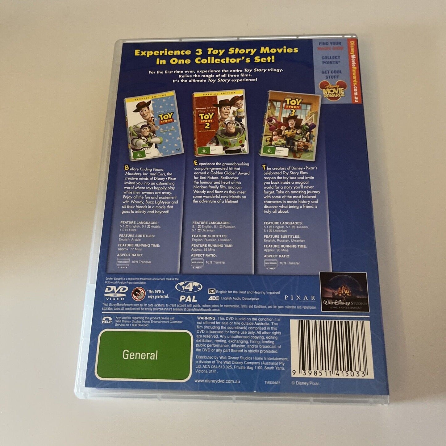 Toy Story / Toy Story 2 / Toy Story 3 (DVD, 2010) Tom Hanks Region 4