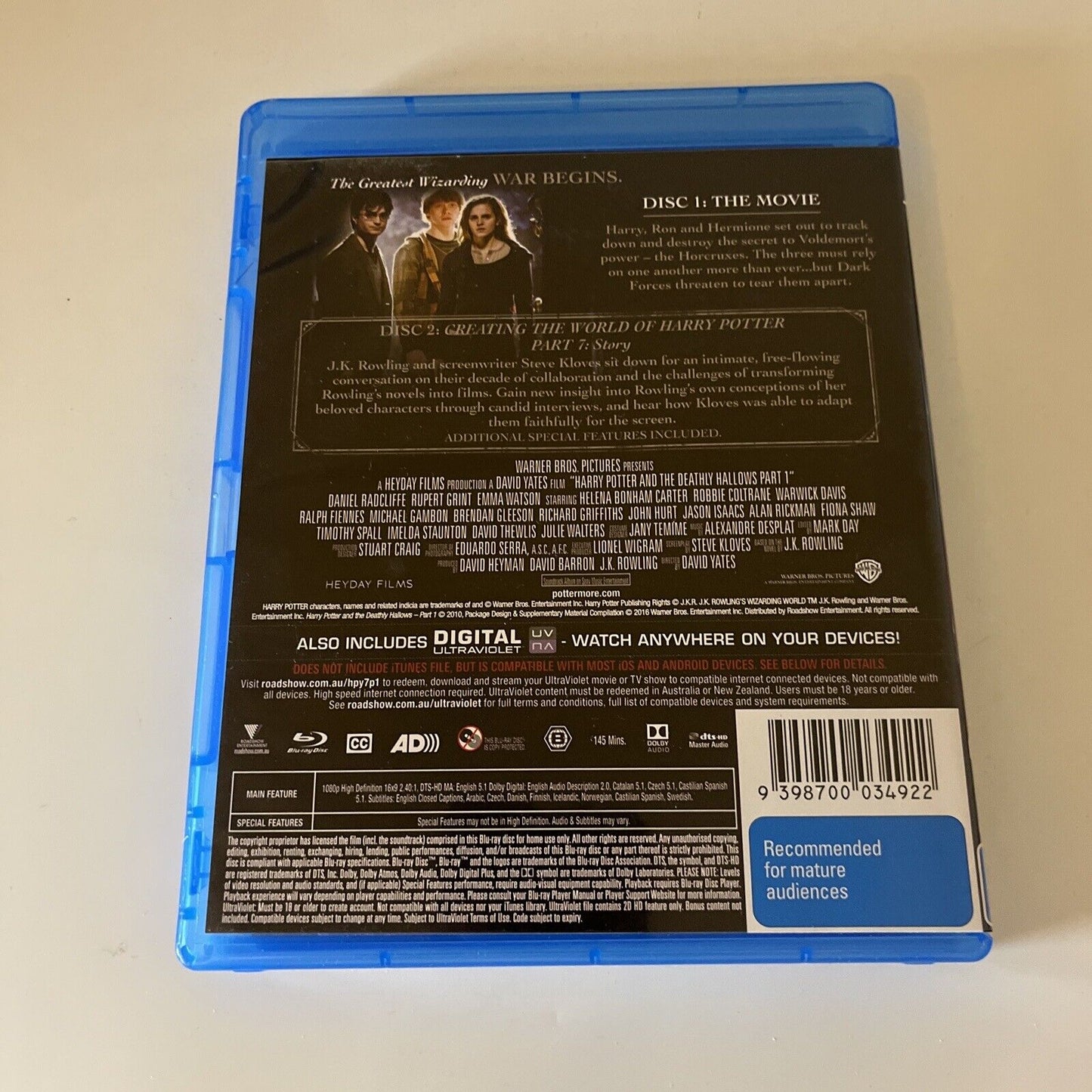 Harry Potter And The Deathly Hallows : Part 1 (Bluray, 2010, 2-Disc) Region B