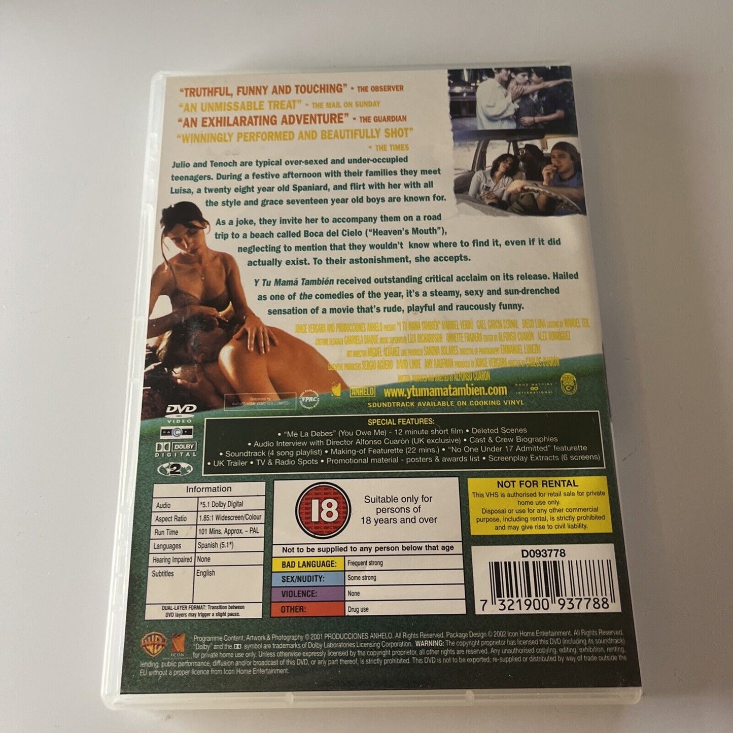 Y tu Mama Tambien (And Your Mother Too) (DVD, 2001) Spanish w/ English Region 2