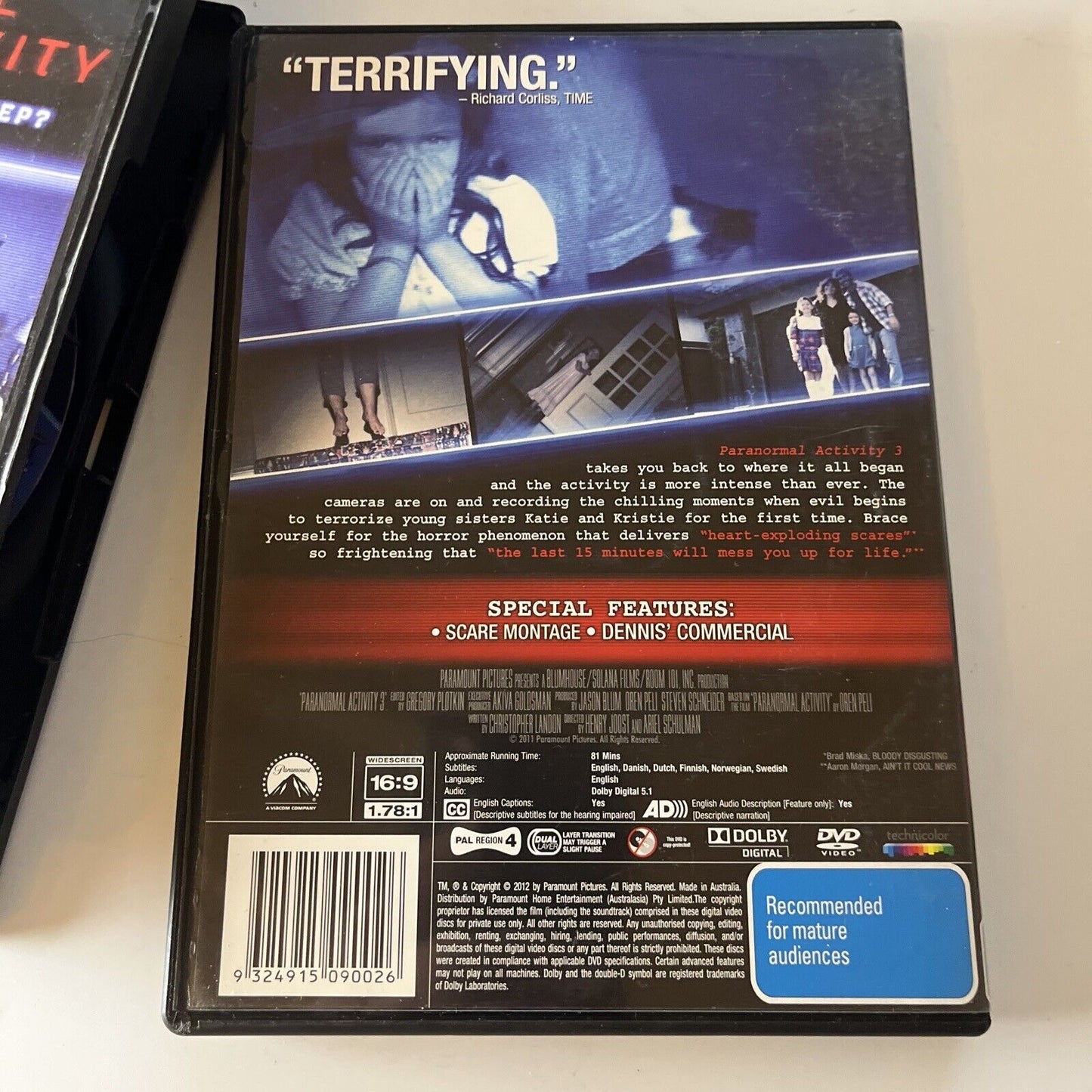 Paranormal Activity 1 & 3 (DVD, 2011, 2-Disc) Bailey Michelle Brown Region 4