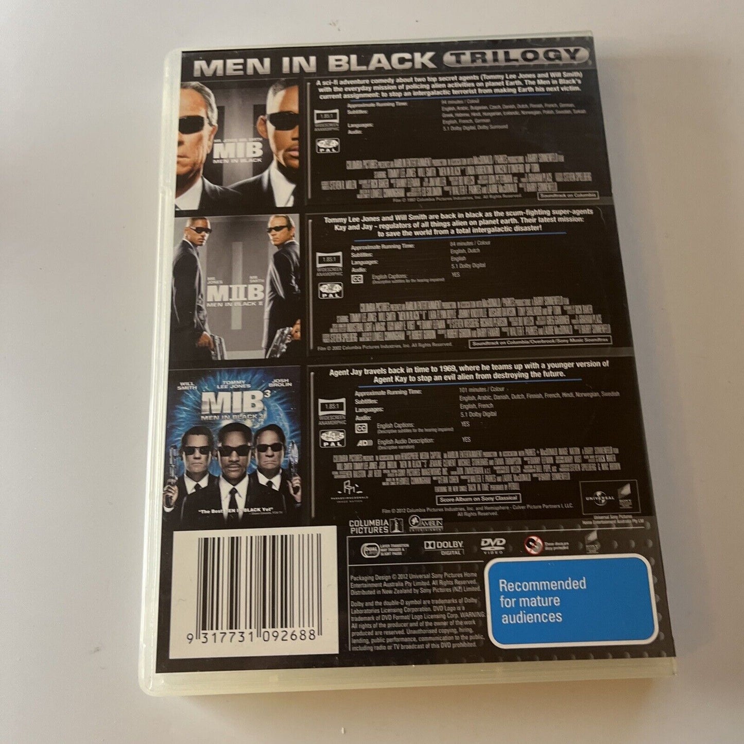 Men In Black Trilogy 1,2,3 (DVD, 2012, 3-Disc) Will Smith, Region 4 &2