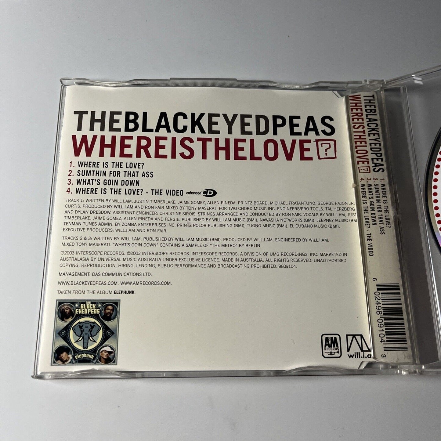 The Black Eyed Peas - Where Is the Love (CD, 2003) Single