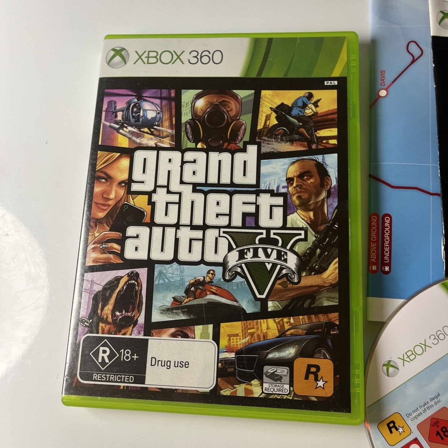 Grand Theft Auto V (Microsoft Xbox 360, 2013) With Manual Map PAL