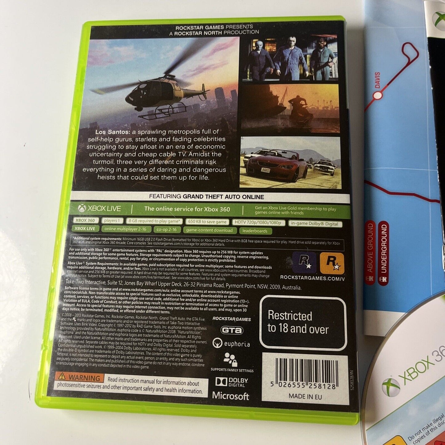 Grand Theft Auto V (Microsoft Xbox 360, 2013) With Manual Map PAL