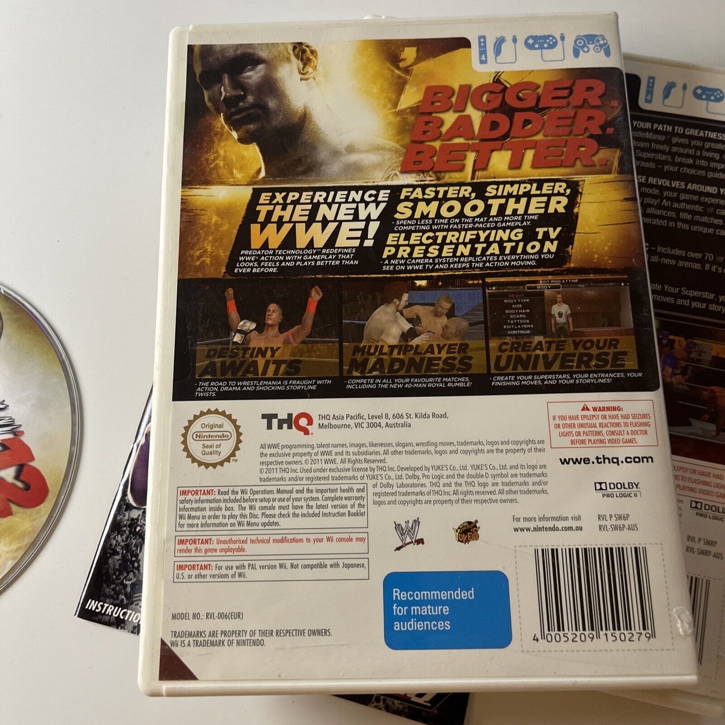WWE Smack down VS RAW 2011 / WWE 12 Nintendo Wii Manual PAL