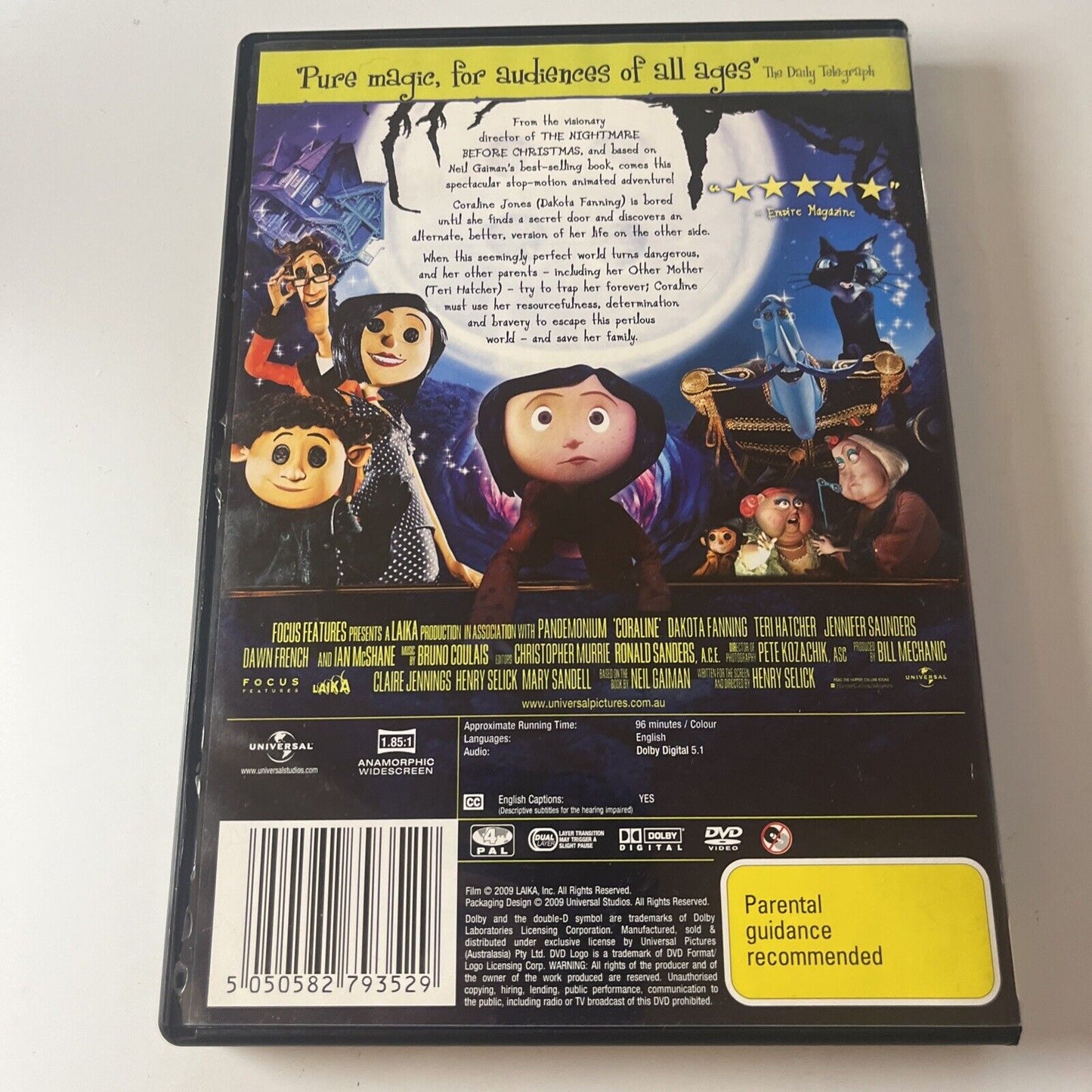 Coraline (DVD, 2009) Dakota Fanning, Teri Hatcher  Animated Film Region 4  NEW