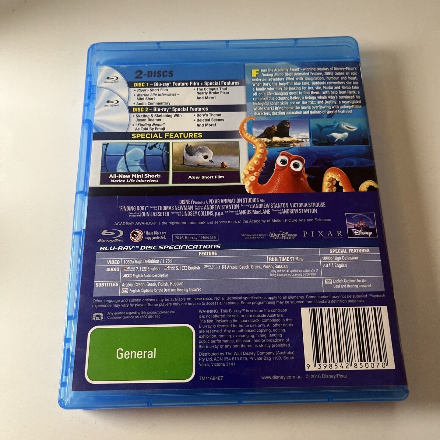 Finding Dory Collector's Edition (Blu-ray, 2016, 2-Disc) Disney Film Region B