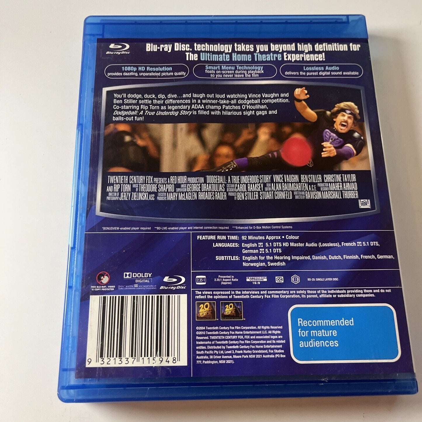 Dodgeball  (Blu-ray, 2004) Vince Vaughn Ben Stiller Region B