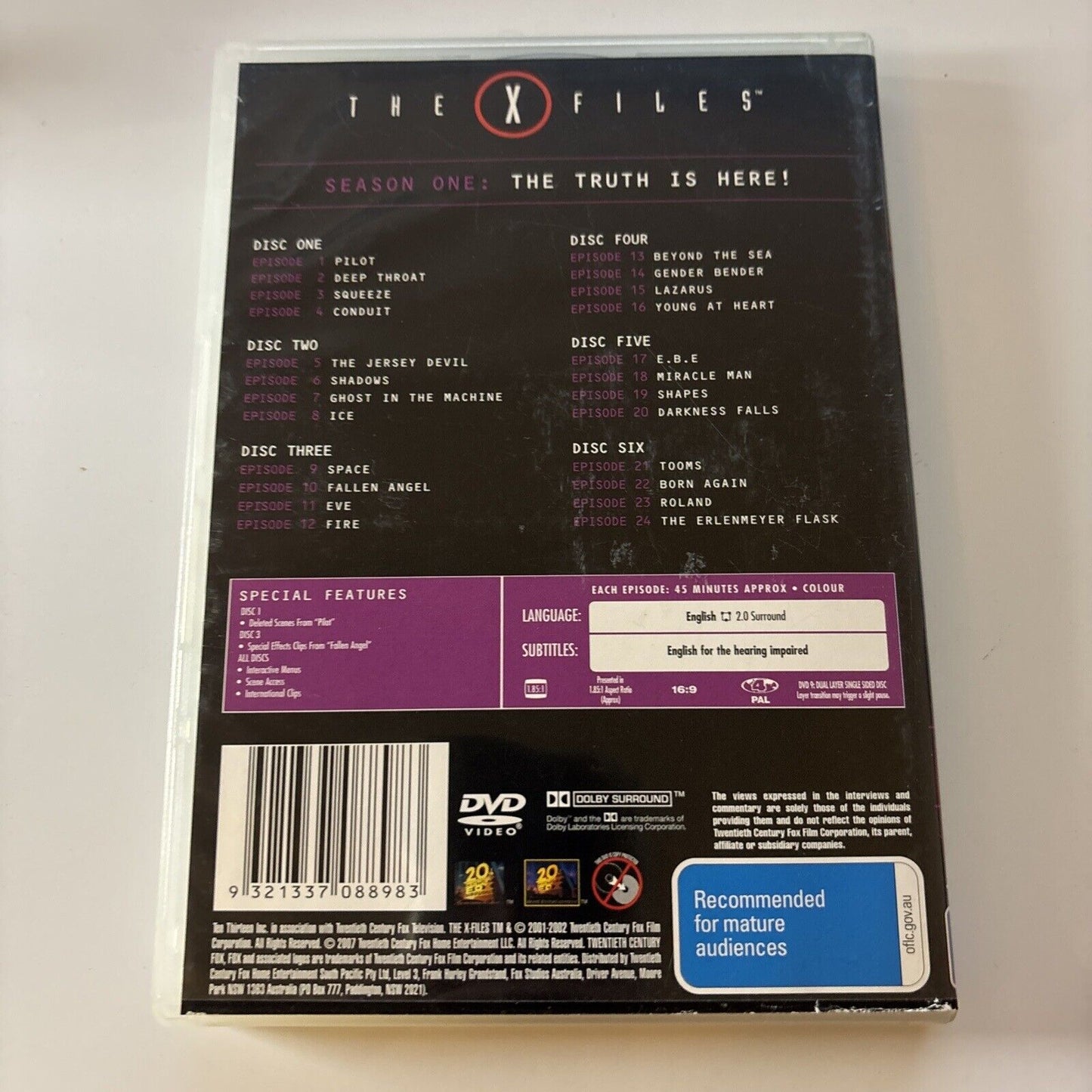 The X-Files : Season 1 (DVD, 1993, 6-Disc) Region 4