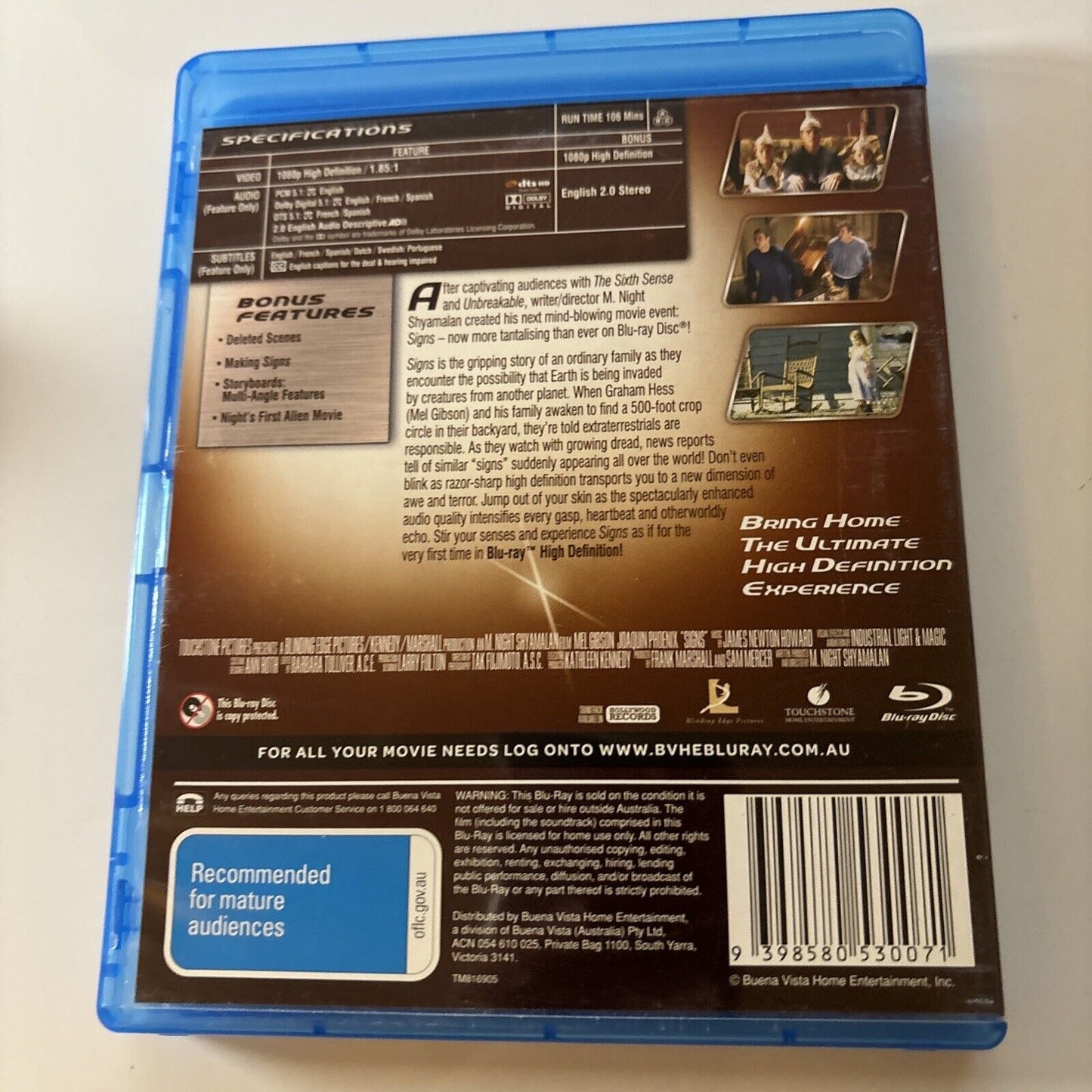 Signs  (Blu-ray, 2002) Mel Gibson, Joaquin Phoenix  All Regions