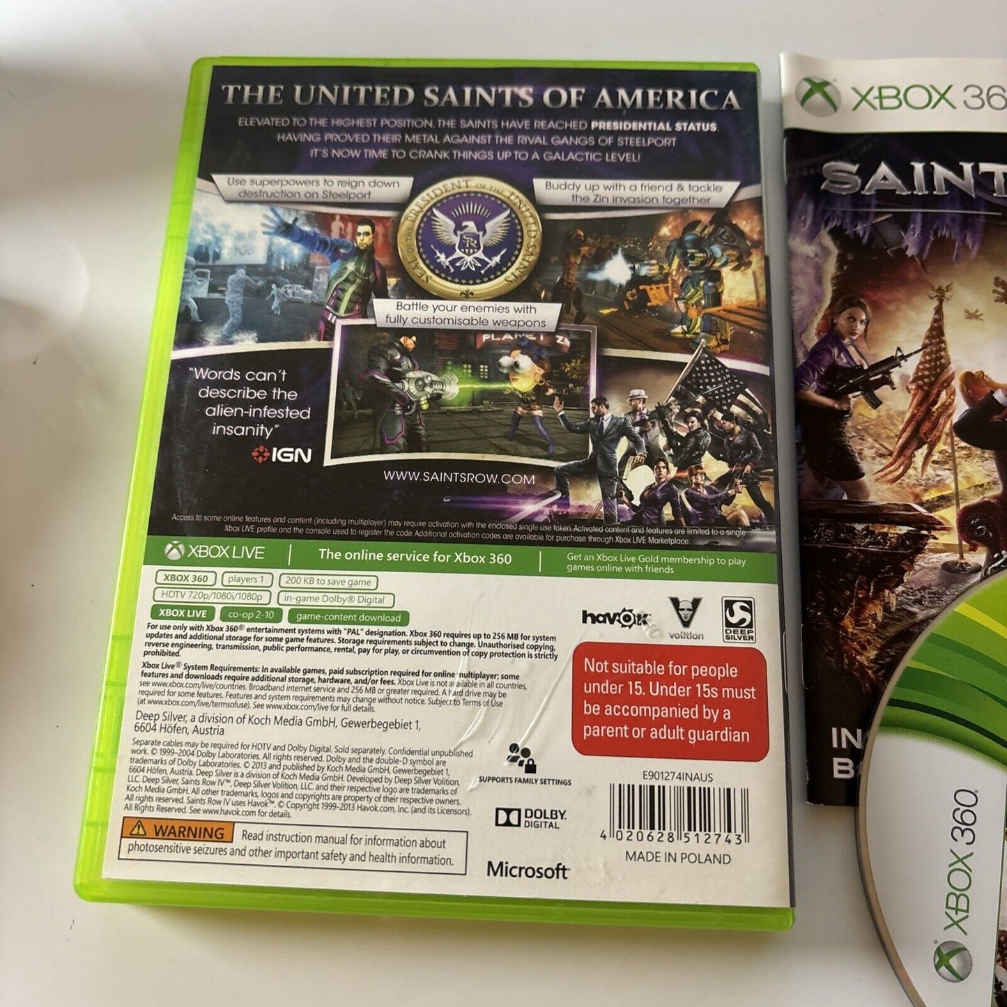 Saints Row IV Microsoft Xbox 360 PAL Game with Manual Complete