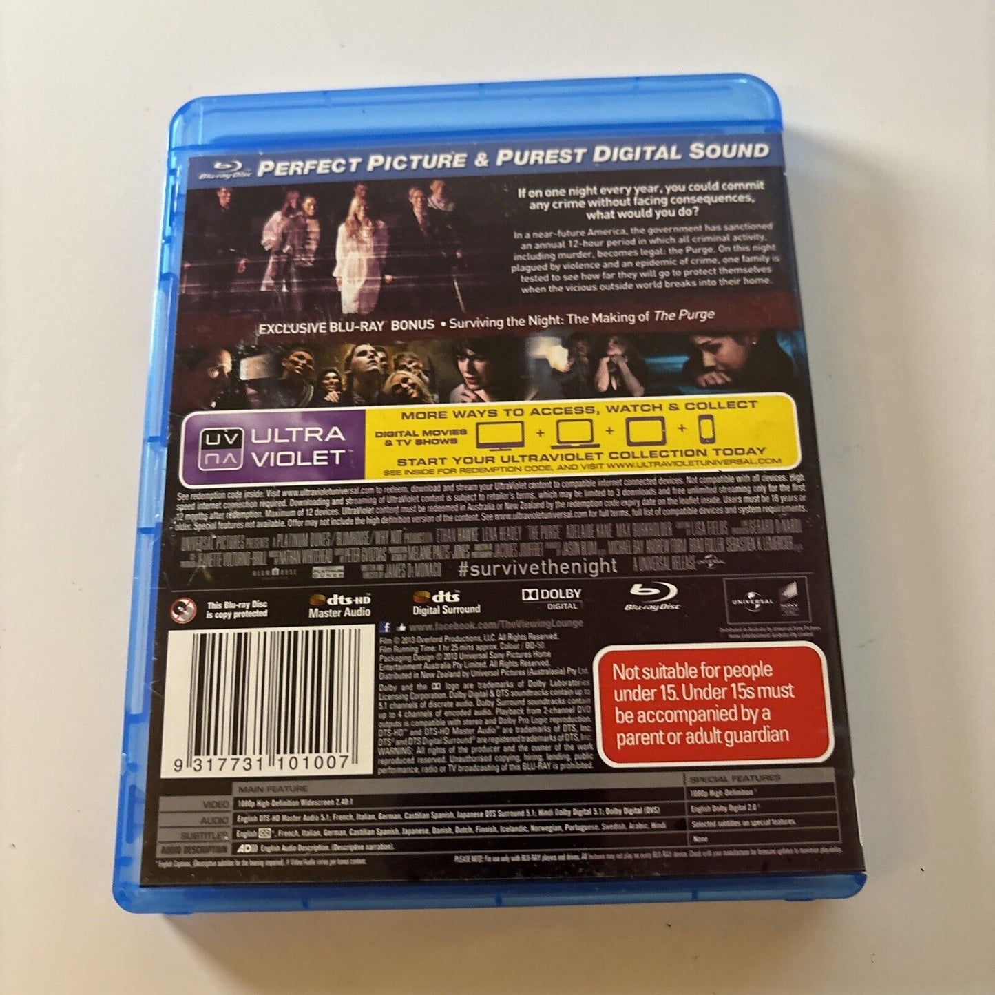 The Purge (Blu-ray, 2013) Ethan Hawke, Lena Headey Region B