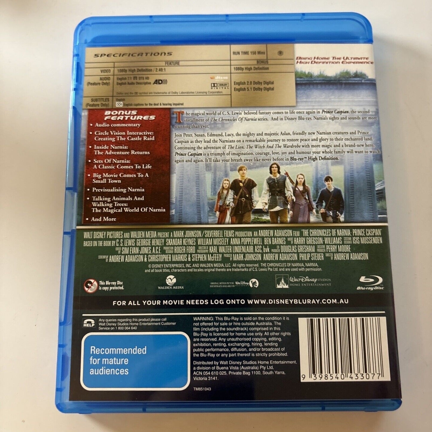 The Chronicles of Narnia - Prince Caspian (Blu-ray, 2008) Liam Neeson Region B