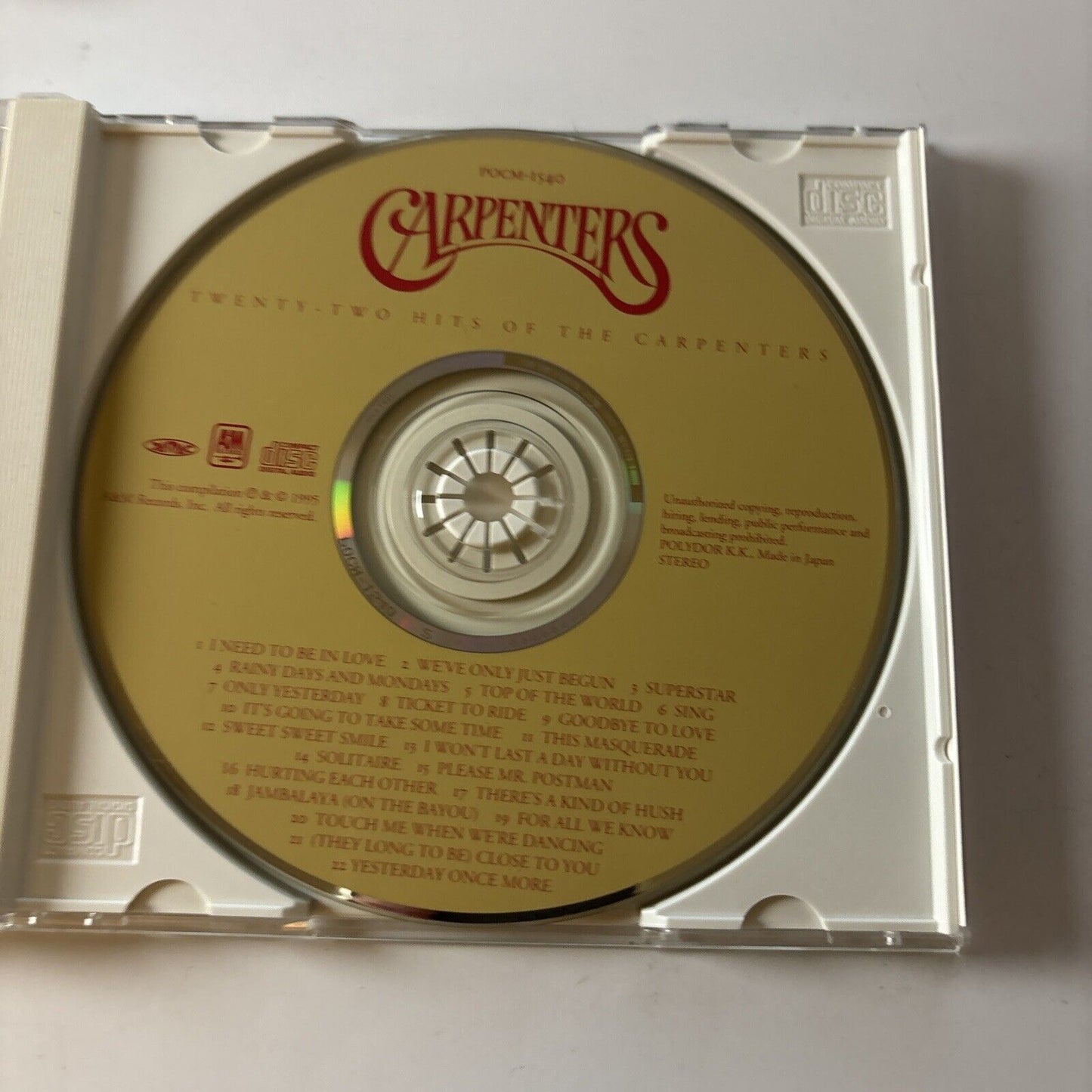 Carpenters - Twenty-Two Hits Of The Carpenters (CD, 1995) Obi Japan Pocm-1540