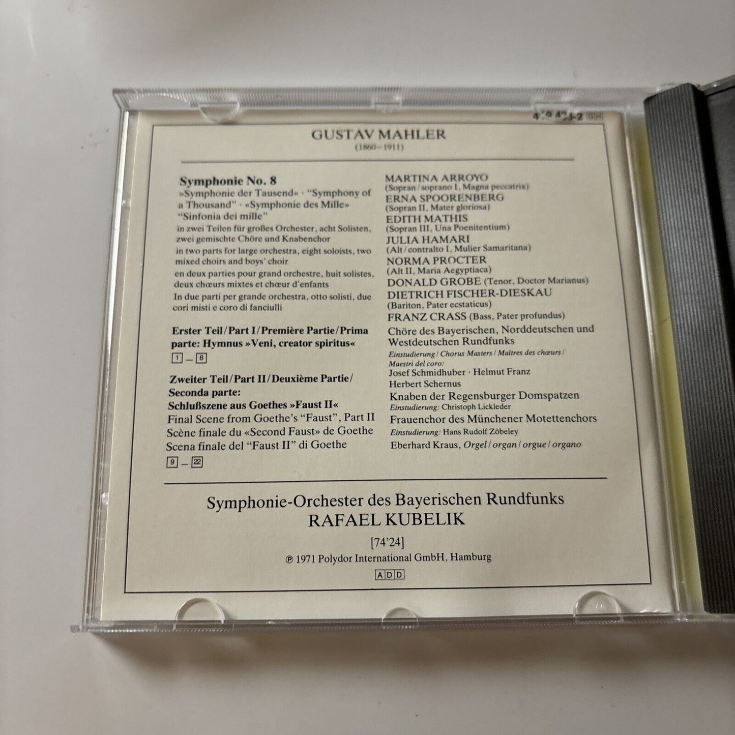 Mahler: Symphony 8 by Rafael Kubelik (CD, 1971) 419433-2