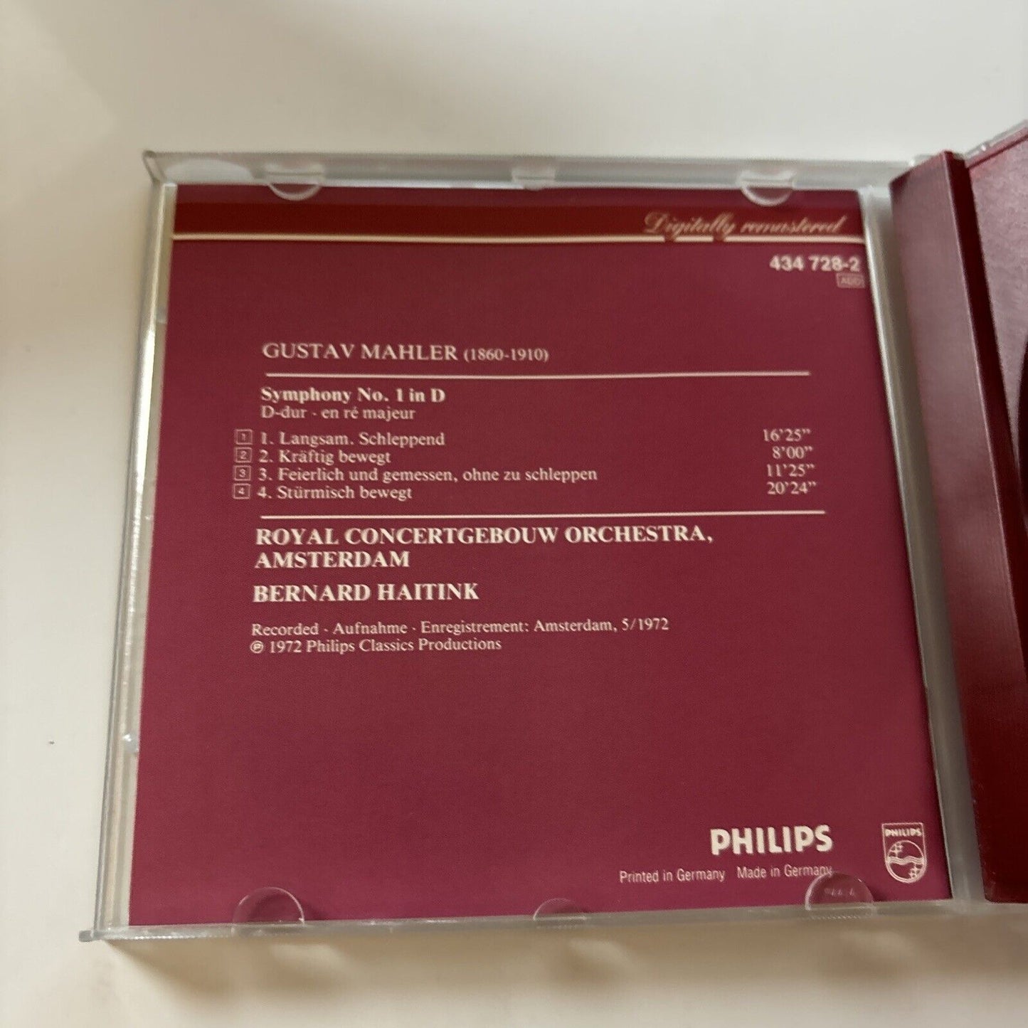 Bernard Haitink, Mahler:Symphony No. 1 (CD, 1992) 434728-2