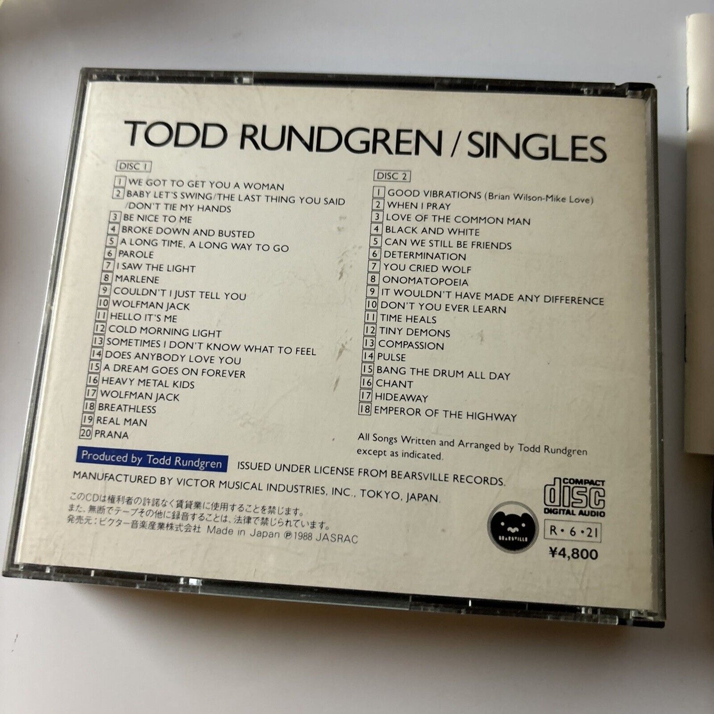 Todd Rundgren - Singles (CD, 1988, 2-Disc) Vdp-9029-30 Japan