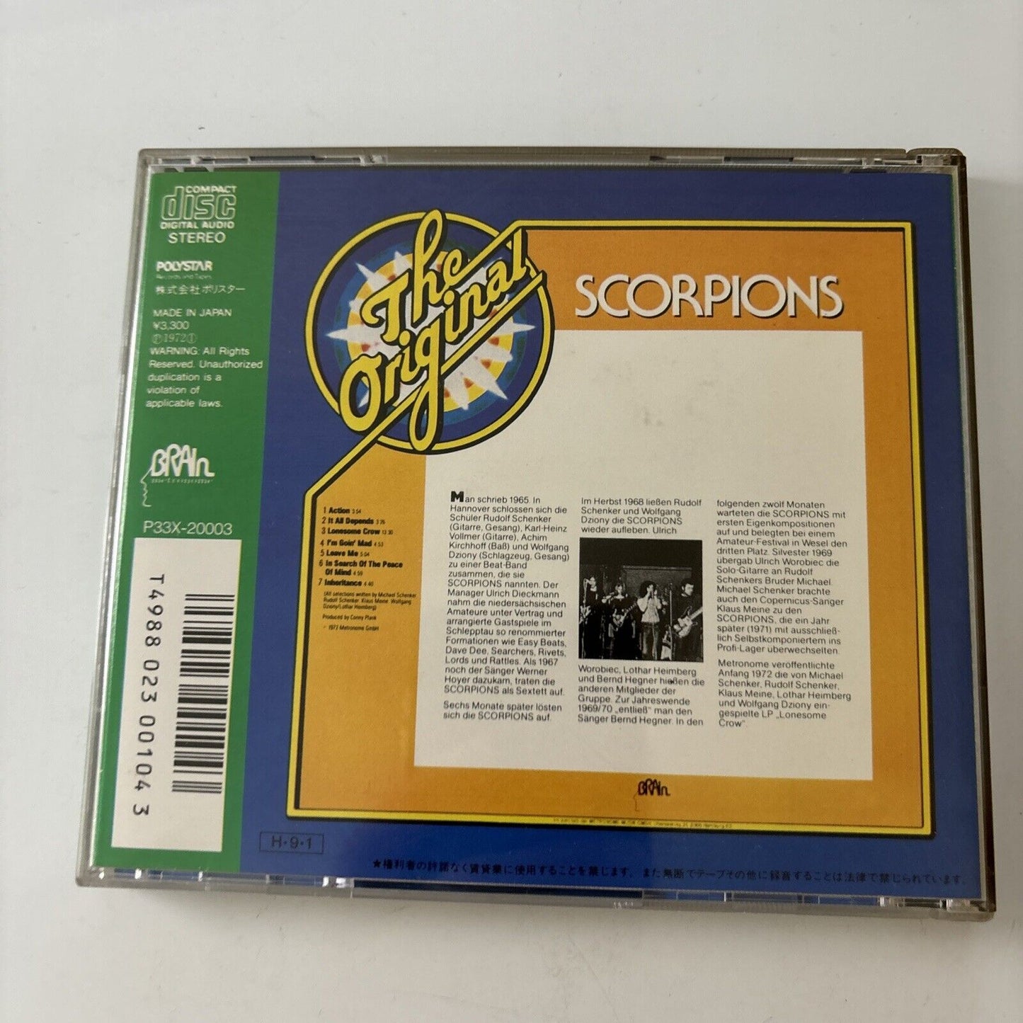 Scorpions - The Original Scorpions (CD, 1972) Japan P33x-20003