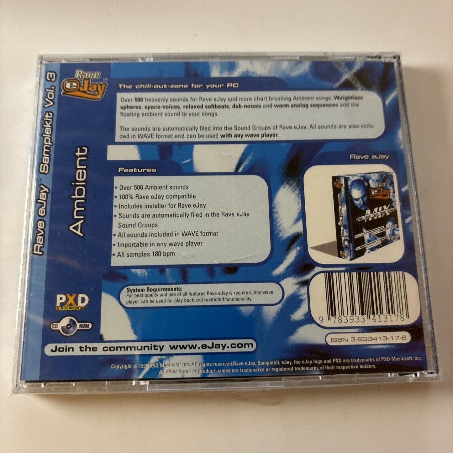 Rave EJay Sample Kit Vol 3 PC CDROM 1998 Win95 *New Sealed*