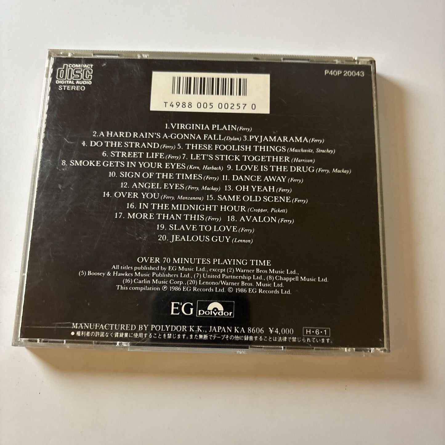 Bryan Ferry / Roxy Music - Street Life 20 Great Hits (CD, 1986) Japan P40p-20043