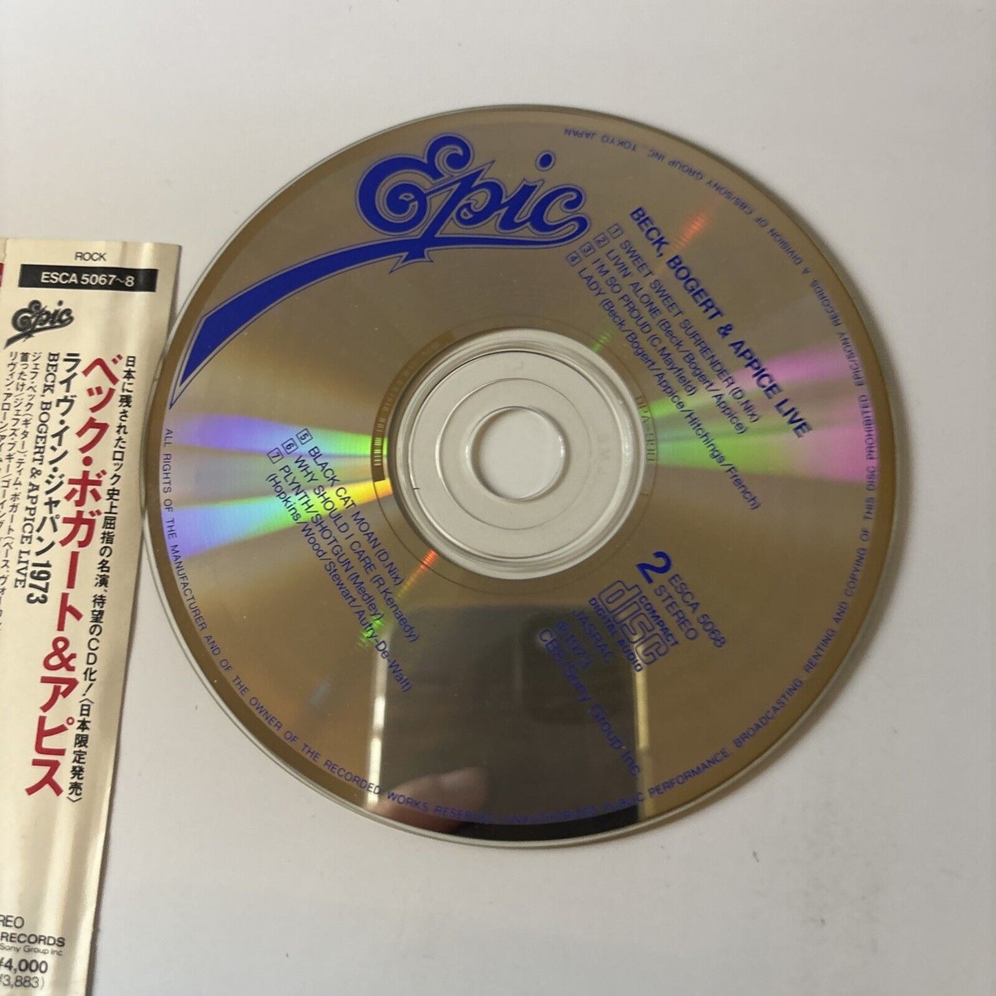 Beck Bogert & Appice Live (CD, 1974) Obi Japan Esca-5067-8