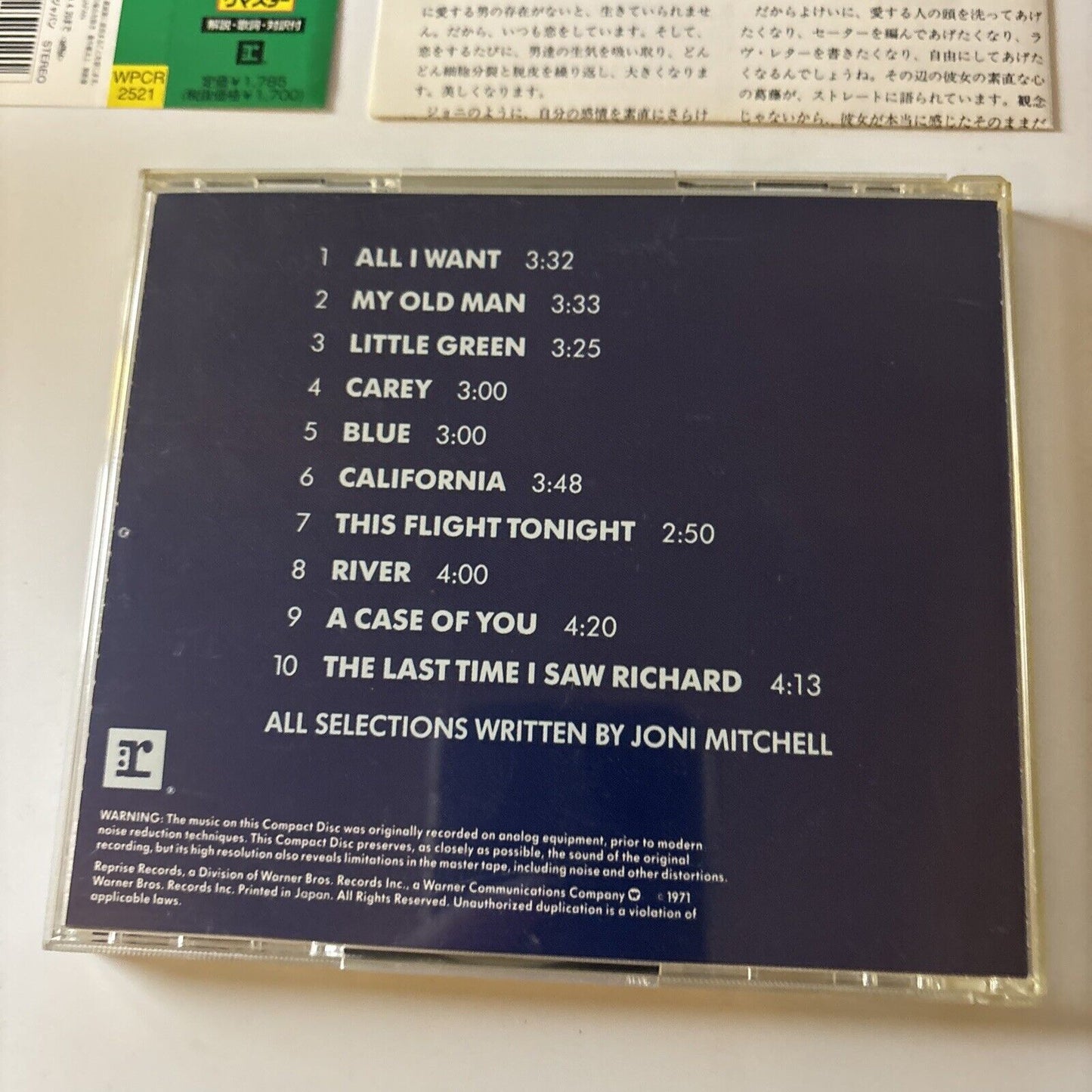 Joni Mitchell - Blue (CD, 1971) Japan Obi Wpcr-2521
