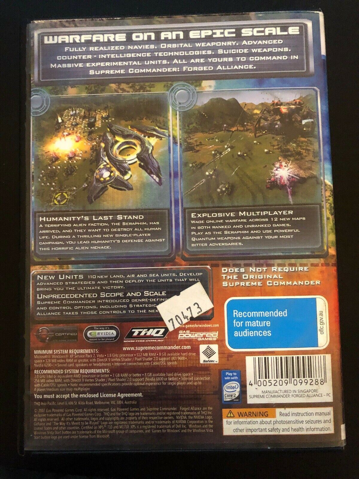 Supreme Commander Forged Alliance PC DVD Windows Game With Manual