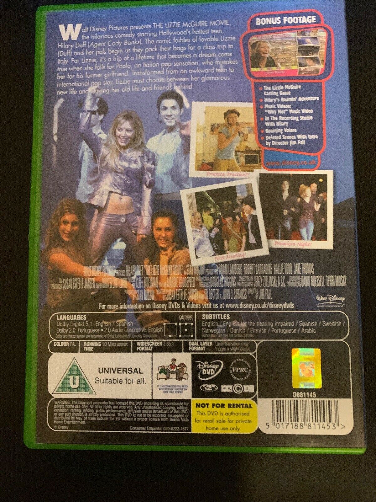 Hilary Duff-The Lizzie Mcguire Movie (DVD) Region 4 - Free Oz Postage!