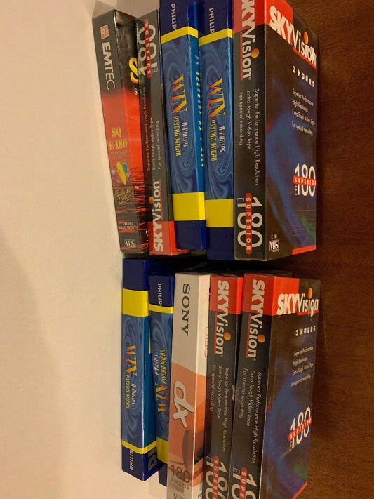 *New & Sealed* 10x Blank VHS 1x Sony 4x Philips 4x SkyVision 1x Emtec