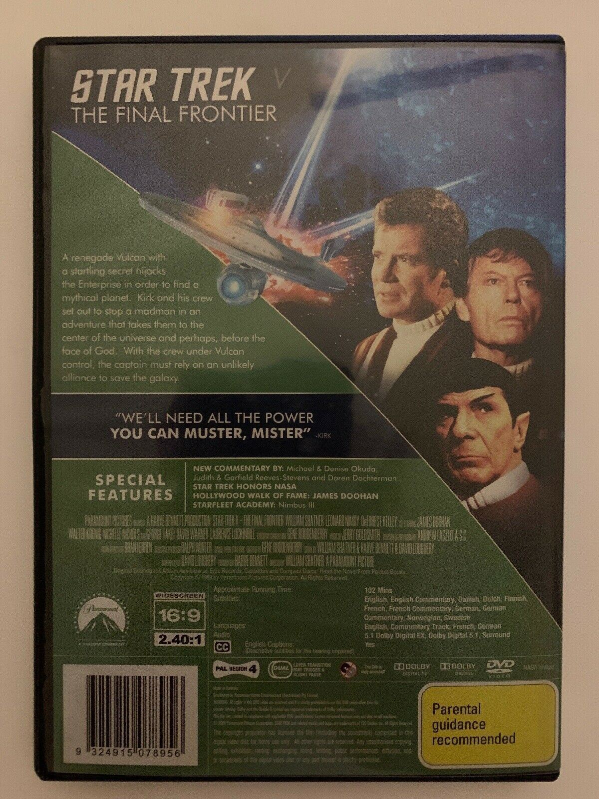 Star Trek V 5 - The Final Frontier (DVD, 1989) Leonard Nimoy, William Shatner